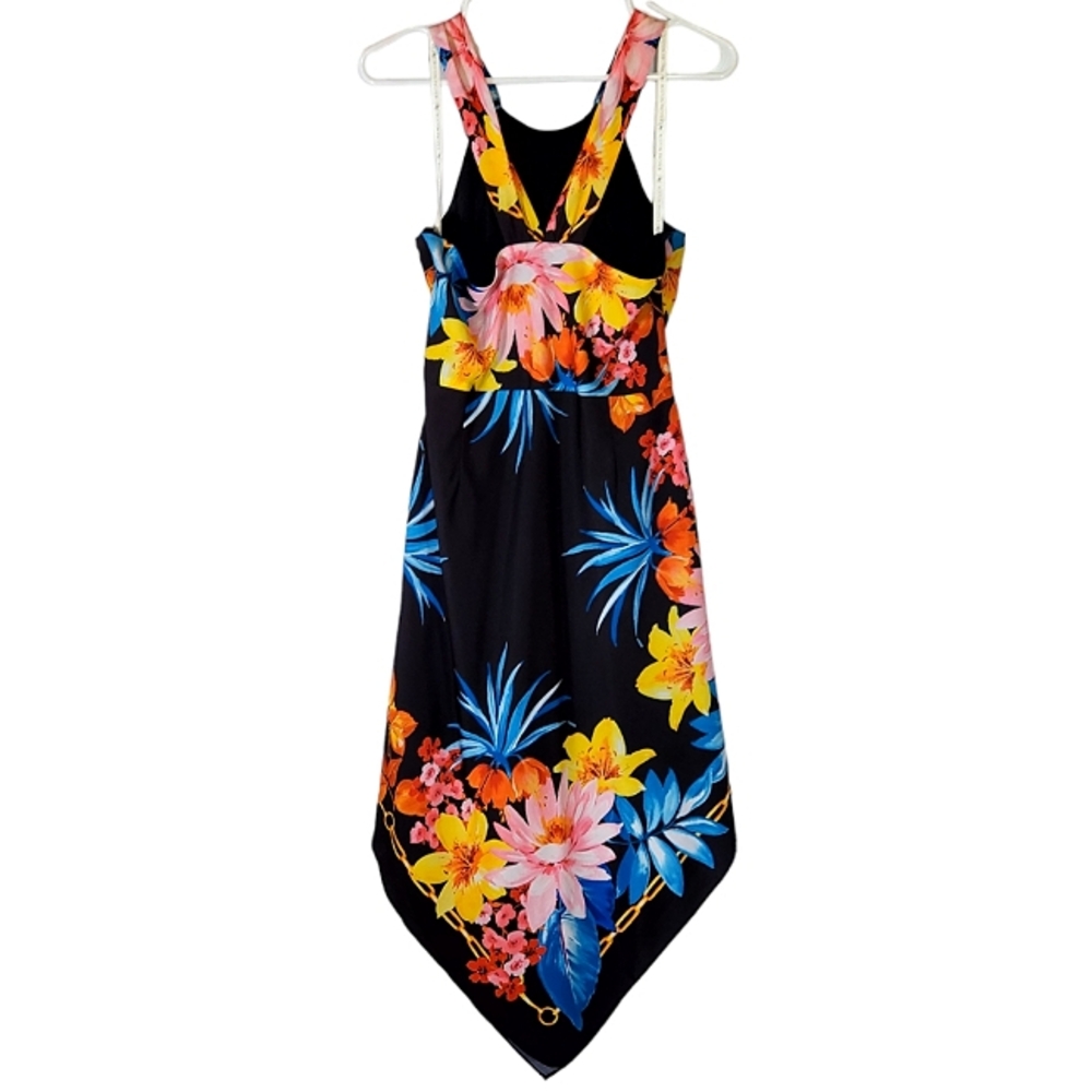 Boston Proper Black Floral Midi Dress with Gold Chain Print - Picture 3 of 10